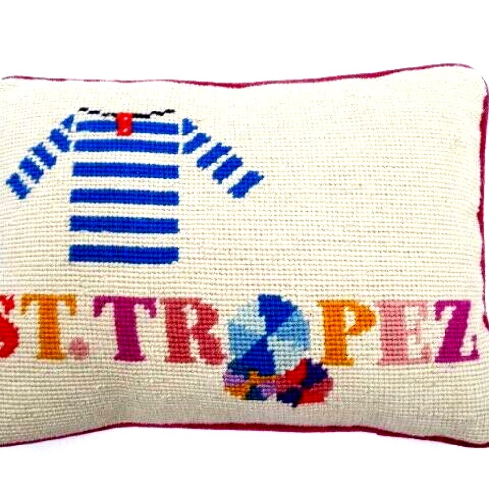 RARE! Jonathon Adler " ST. TROPEZ " Needlepoint Pillow, 12" x 9" x 4"
